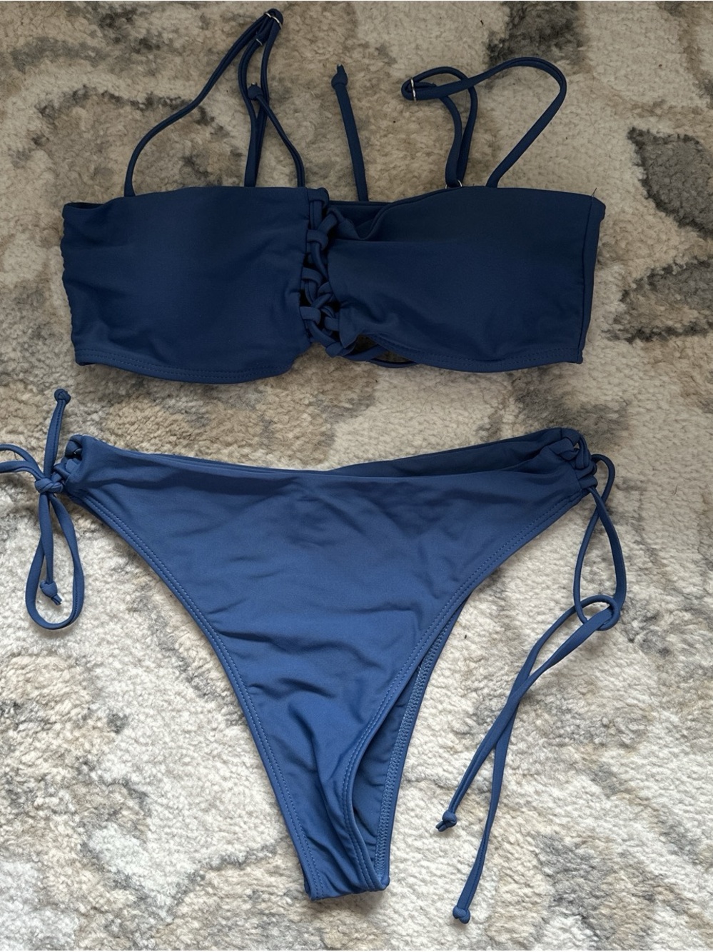 Amazon Navy Blue Lace-Front Bandeau Bikini Set